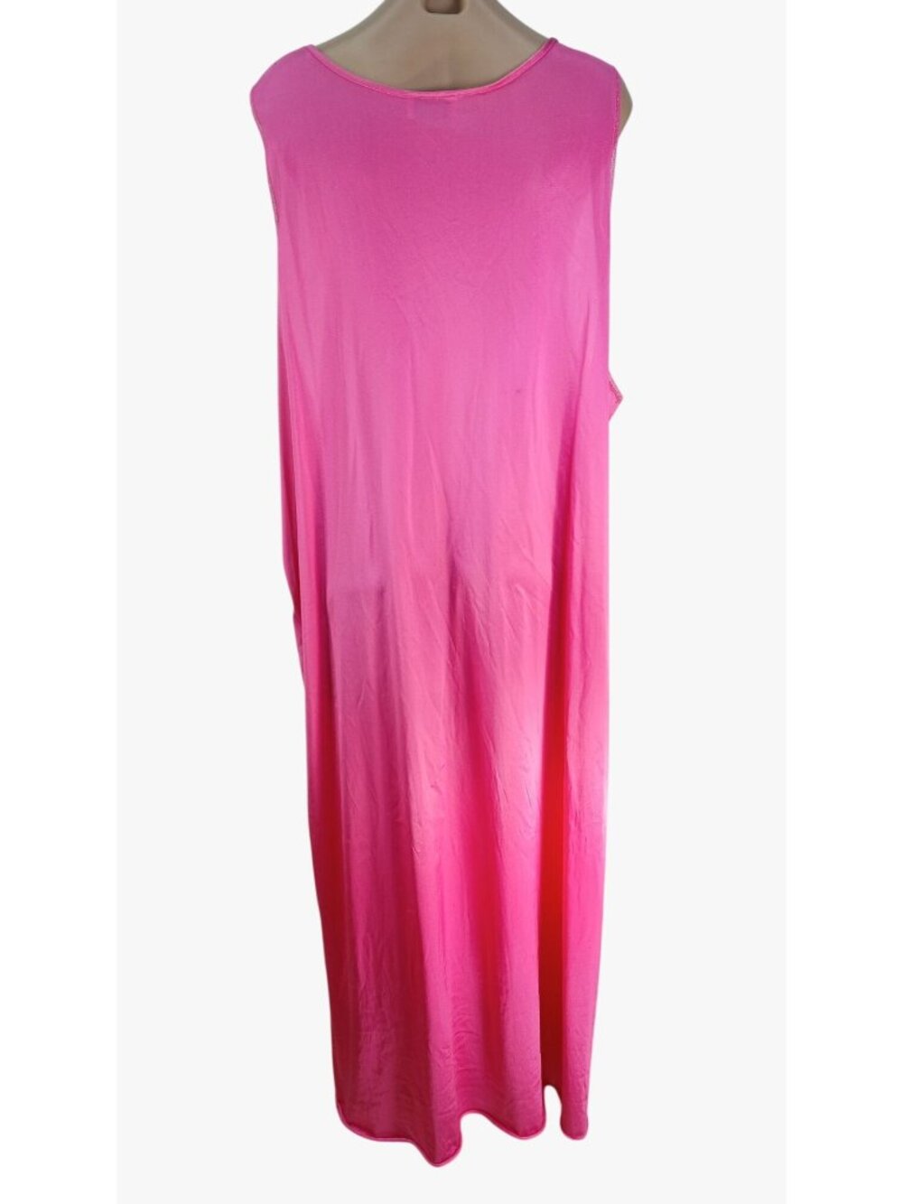 Vintage Vanity Fair Bright Pink Sleeveless Nightgown Size XXXL Lace Bodice Bow - Picture 6 of 10
